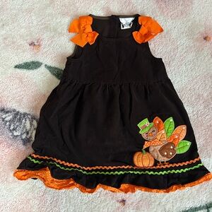 Rare Editions Corduroy Turkey Thanksgiving Dress EUC 4T